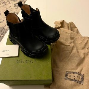 Size 24 Toddler Ankle Gucci Boots. Black Leather.